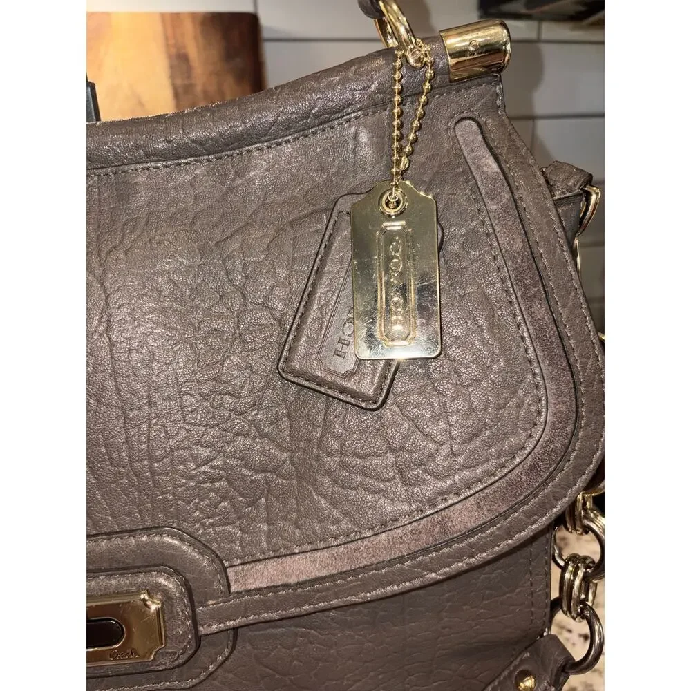 Coach 17781 Grey Chelsea Flagship Dowel Shoulder Bag Pebbled Leather Satchel